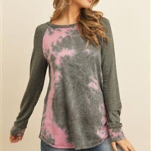 Long Sleeves Top Pink and Gray Size Small